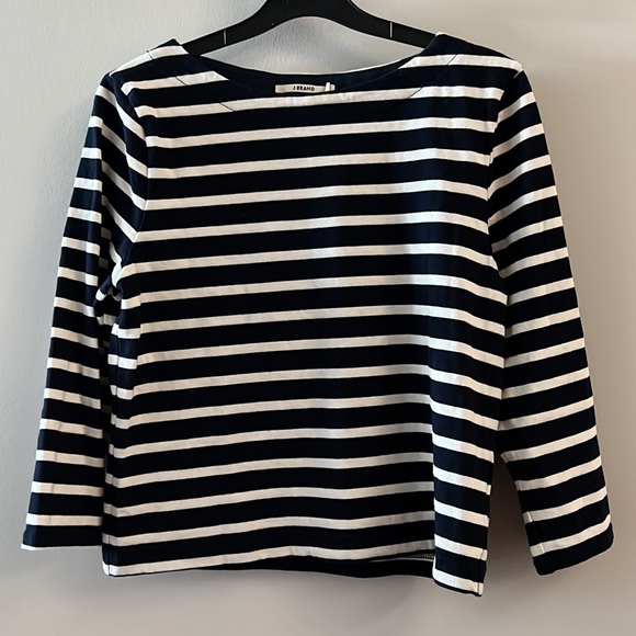 j Brand midnight blue and cream Marina stripe jersey shirt M - Picture 2 of 6